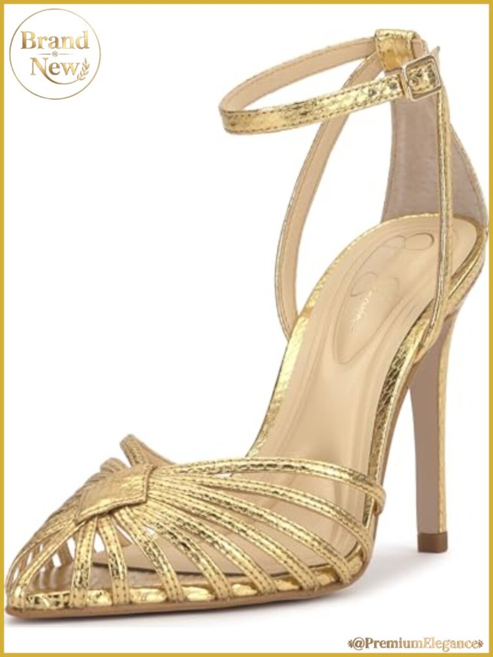 Womens Strappy Pointed Toe Ankle Strap Heel Pumps Dressy 3.9 Inch Heels